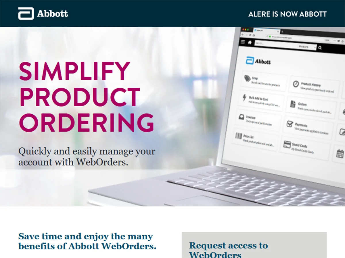 WebOrders Landing Page detail